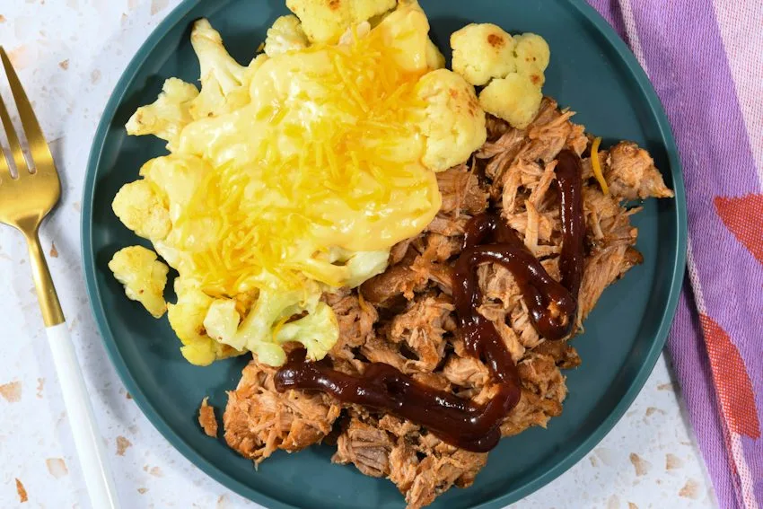 Pulled Pork with Cheesy Roasted Cauliflower