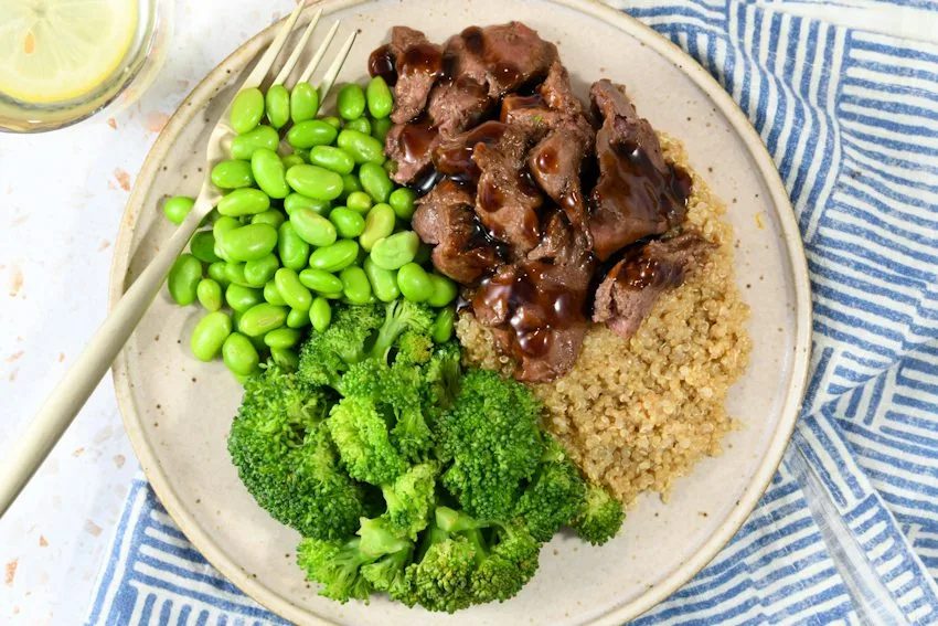 Teriyaki Beef and Edamame with Broccoli and Quinoa